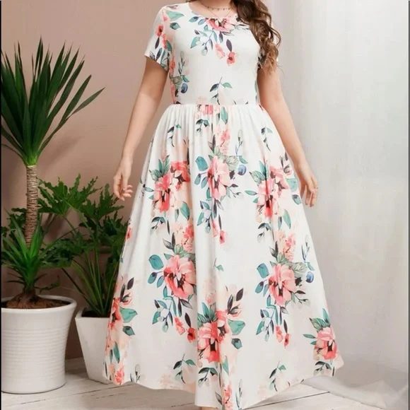 Boho Gypsy Plus Size Floral Print Maxi Dress NO BELT - Picture 6 of 8